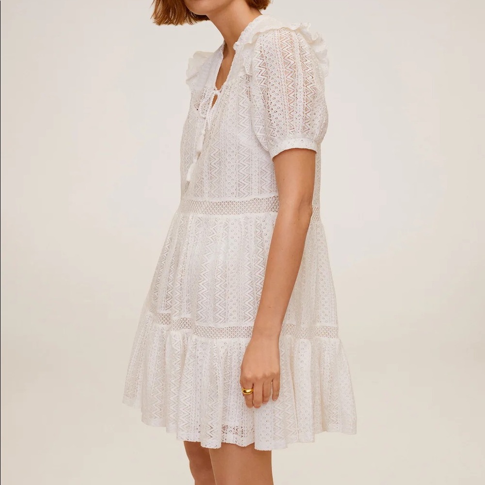 Mango Pasion Dress White Doll Cotton Lace Dress US4 - Picture 3 of 11
